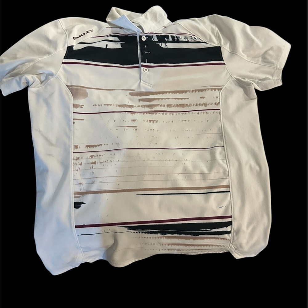 - Oakley Polo Shirt Mens XL White Striped Golf